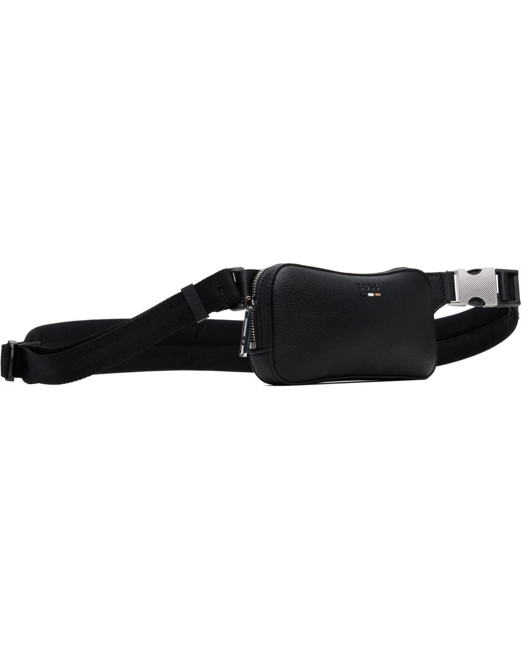 Boss Black Grained Faux-Leather Belt Bag for men