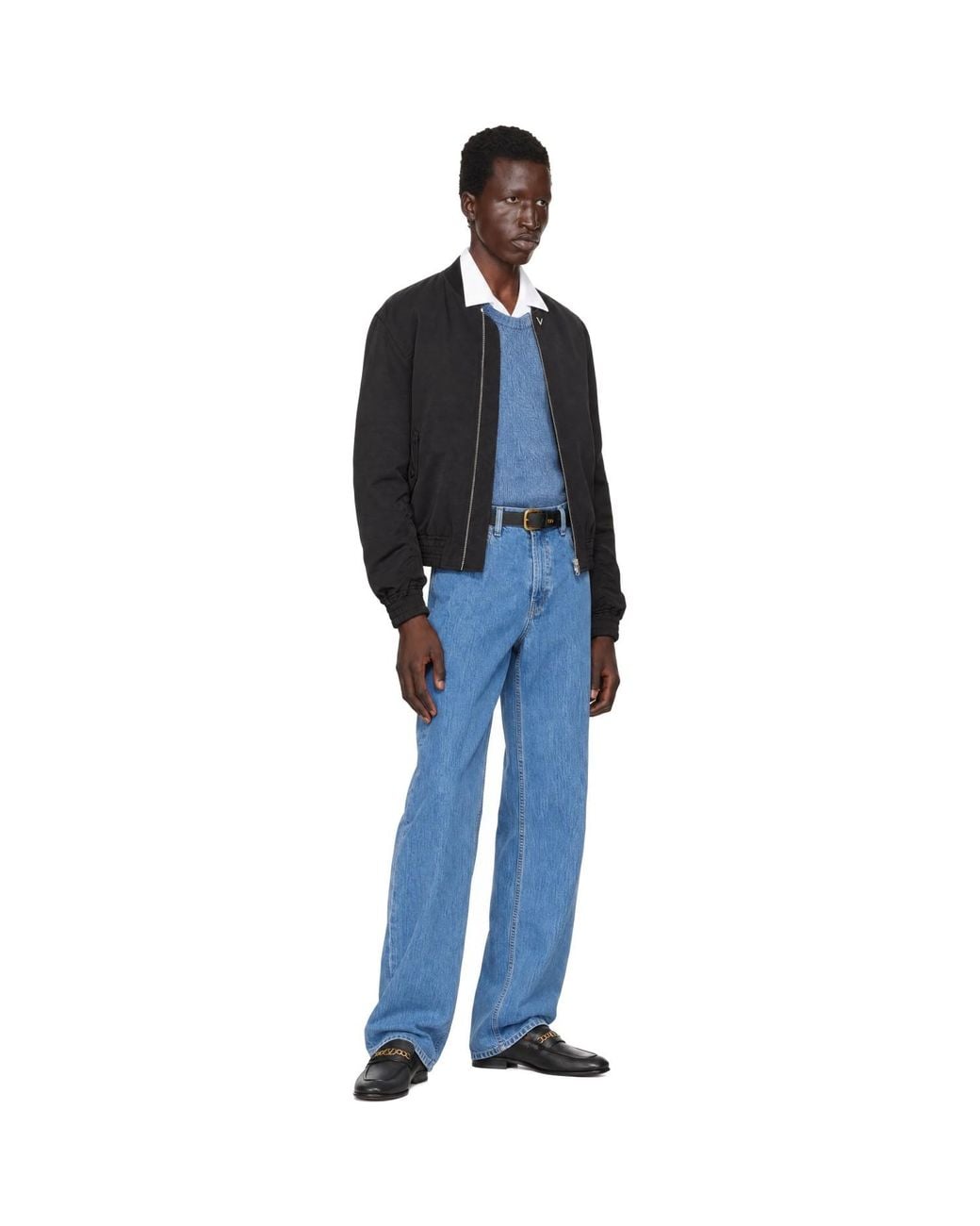 Valentino Black Metallic V Detail Bomber Jacket for men