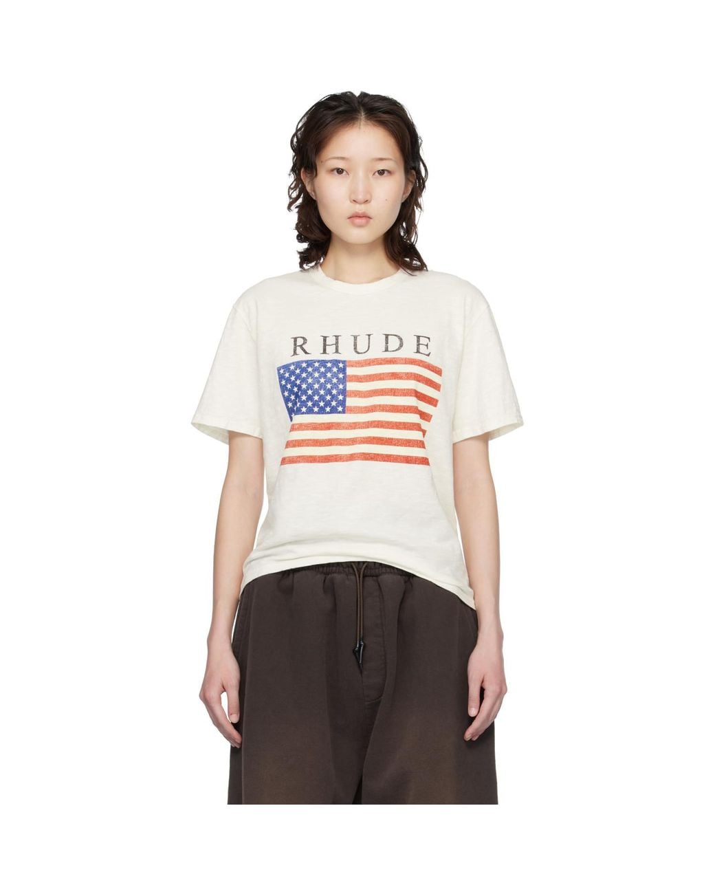 Rhude Black Off- Usa Flag Slub T-Shirt