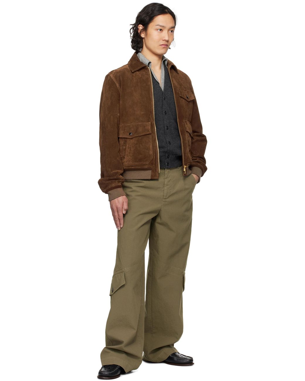 Drake's Heavyweight A2 Suede Bomber Jacket in Brown for Men