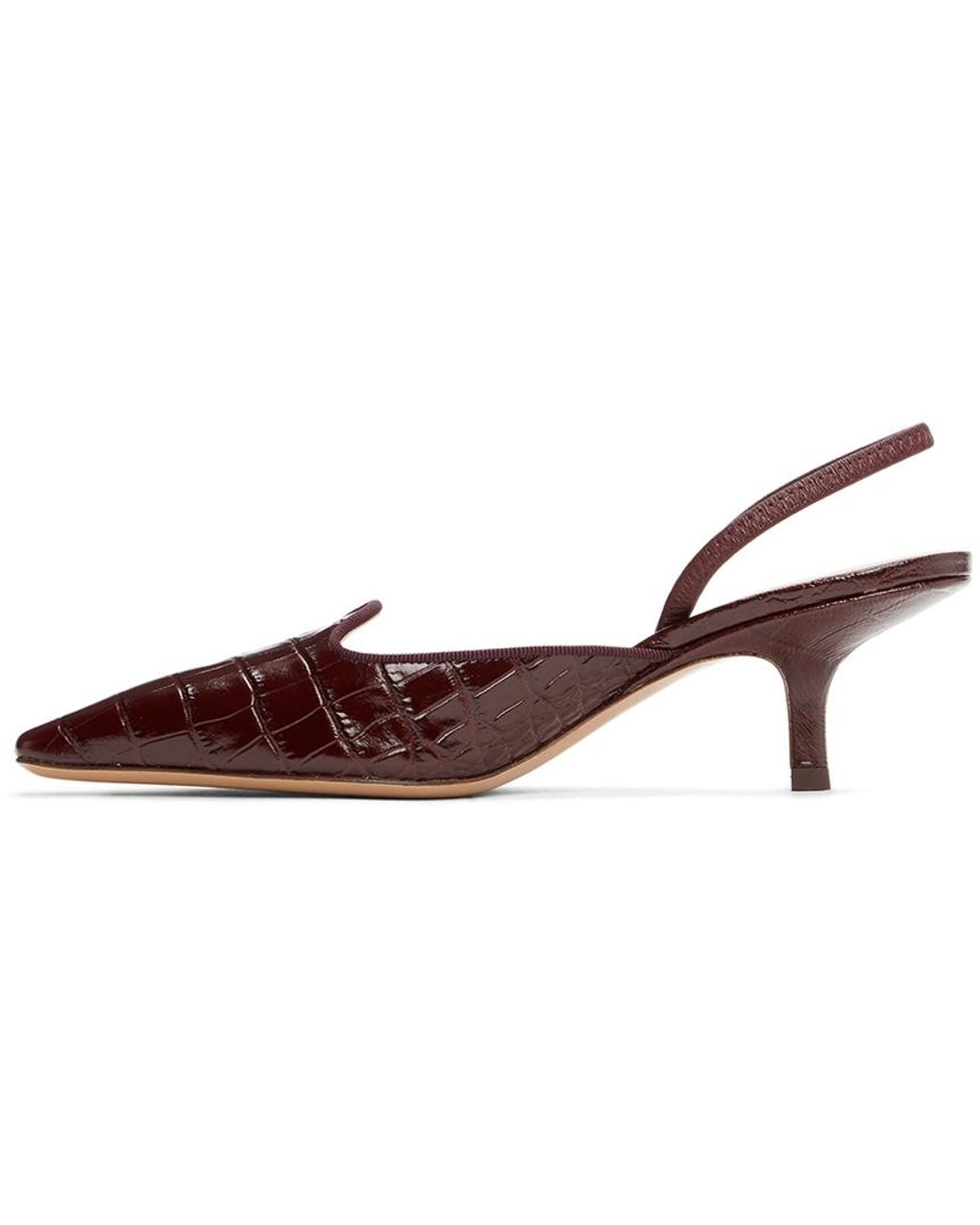 Leather Burgundy Croc Slingback Heels 