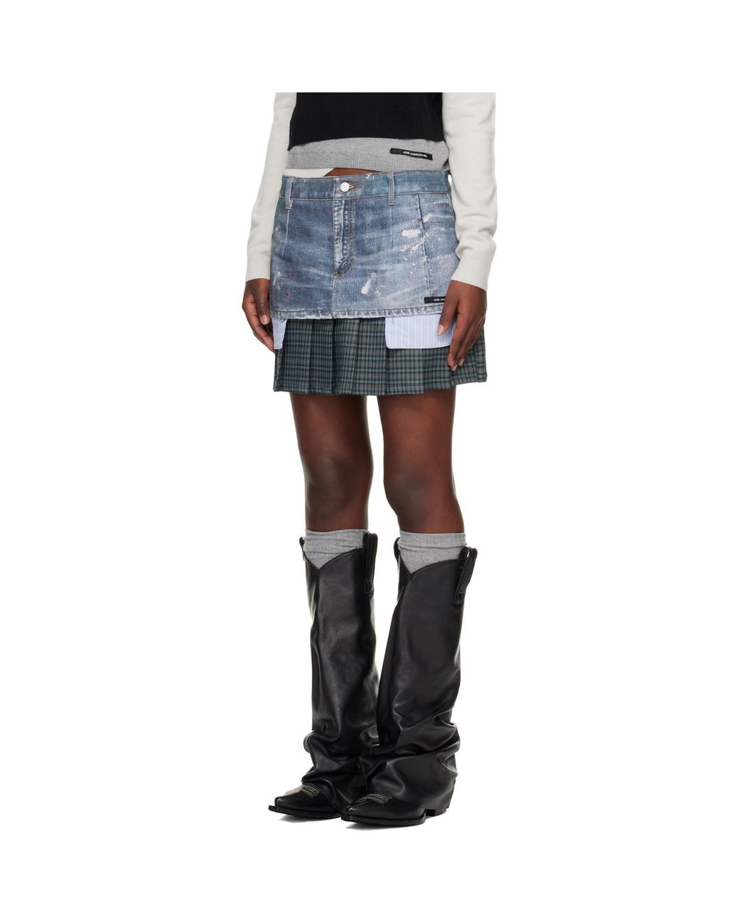 ANDERSSON BELL Blue Painted Layered Pleats Denim Miniskirt