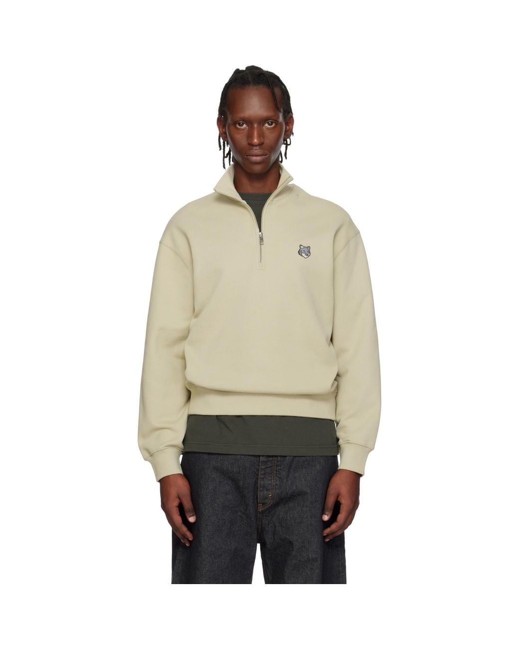 Maison Kitsuné Natural Fox Head Comfort Half Zip Sweatshirt for men