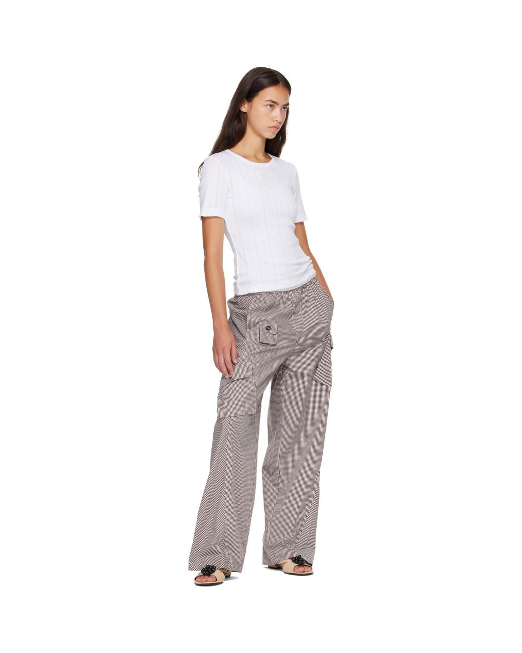 Ganni White Pointelle Cotton T-Shirt