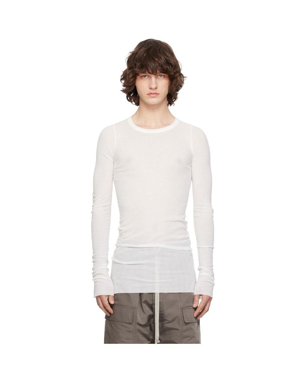 Rick Owens White Off- Temple Rib Ls T-Shirt for men
