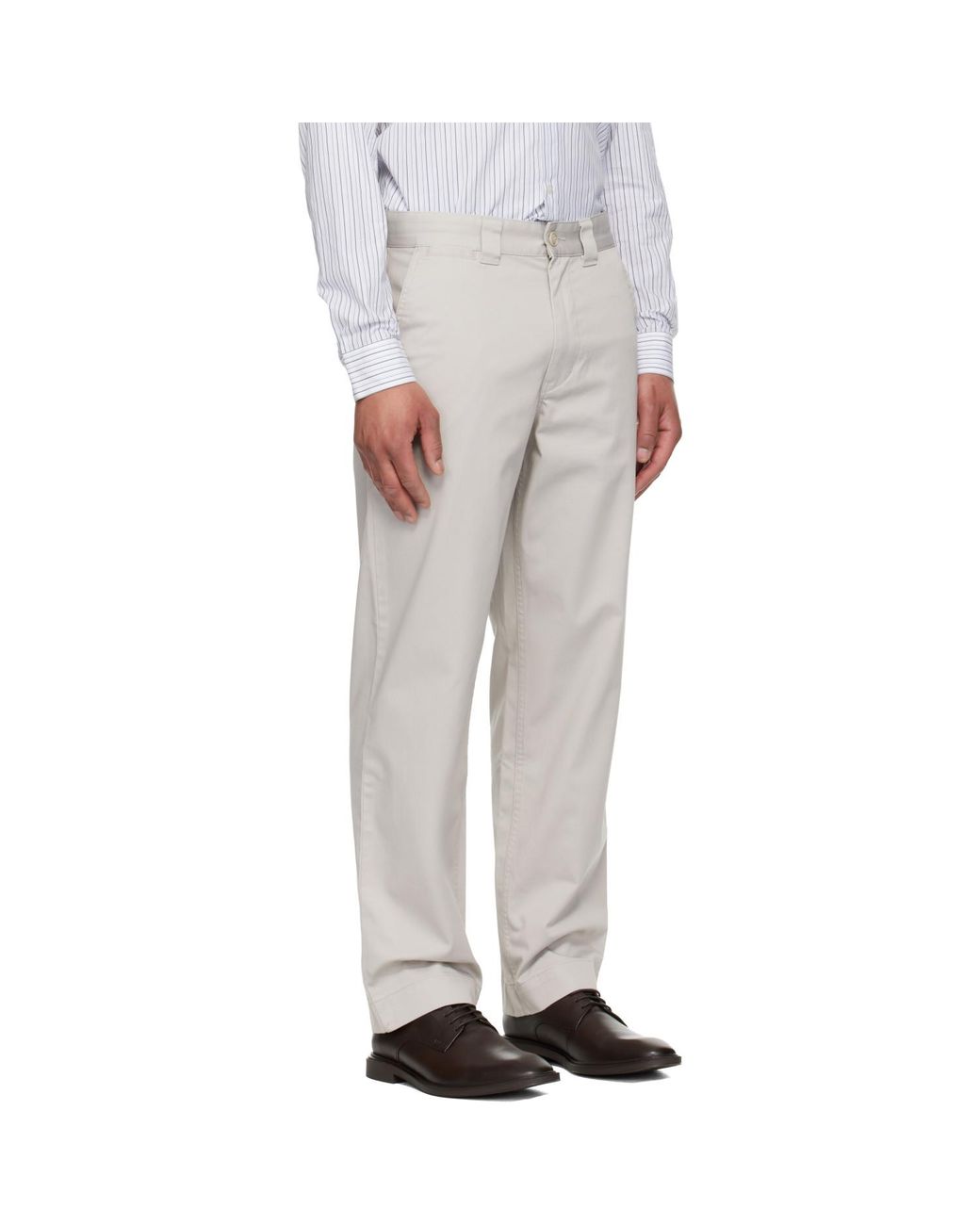 Boss White Taupe Straight-Fit Cotton-Blend Twill Trousers for men