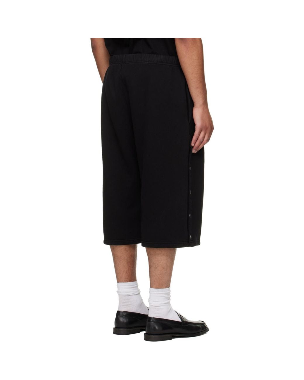 Les Tien Black Part Snap Shorts for men