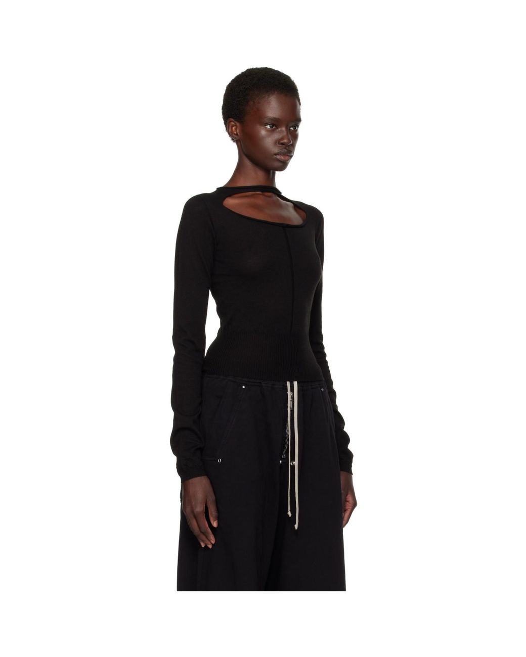 Rick Owens Black Tower Slashed Cropped Pull Sweater