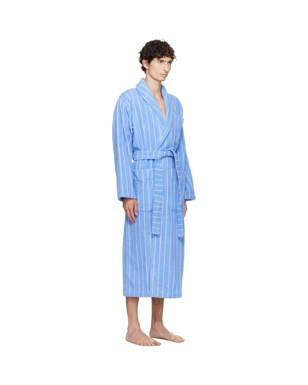 Tekla Blue Terry Classic Bathrobe for men
