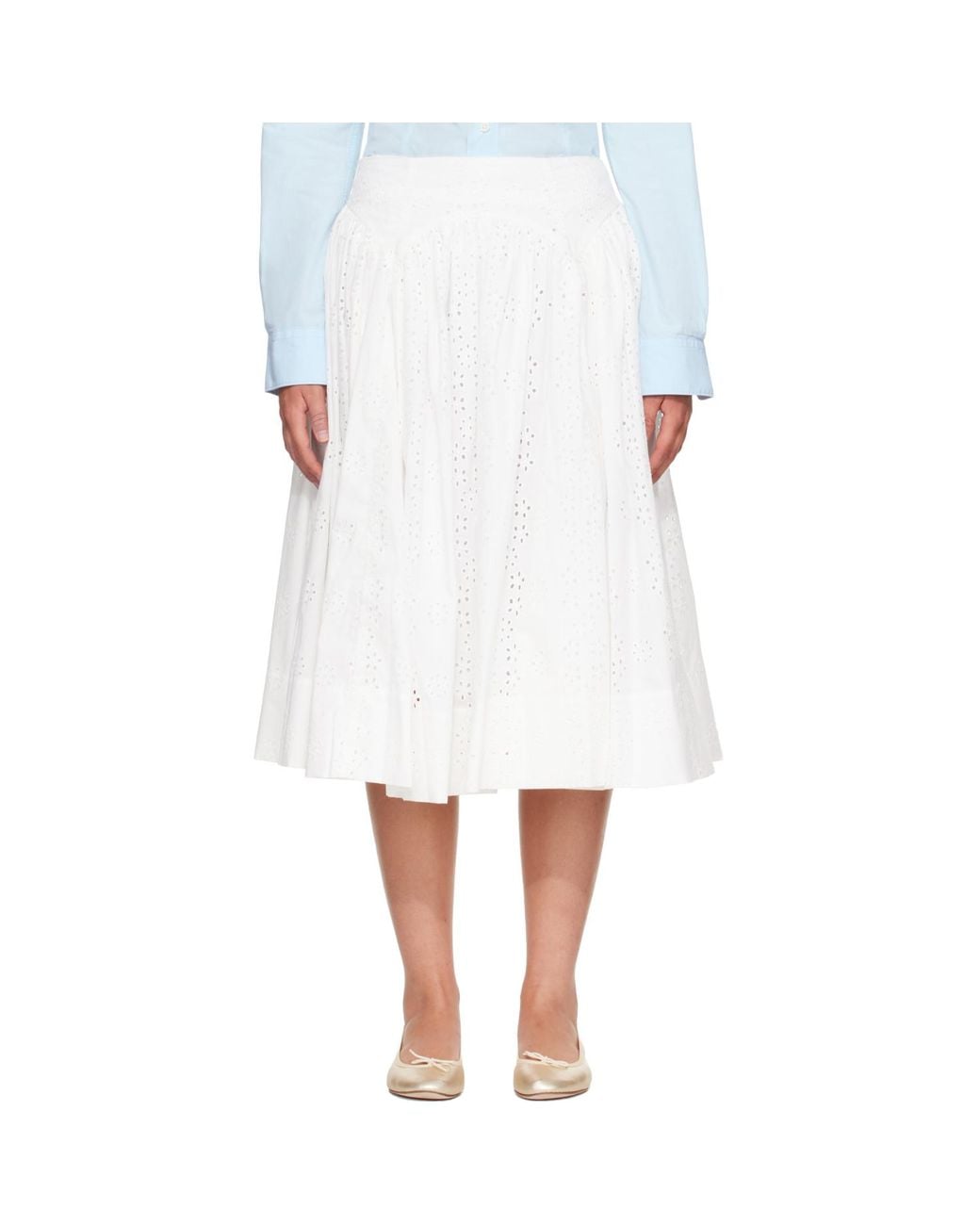 Sandy Liang White Murano Midi Skirt
