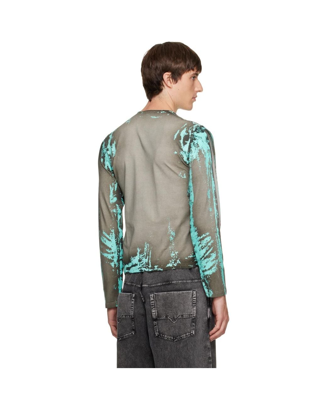 DIESEL Green Grandad Cracked Leather-Effect Jersey Henley for men