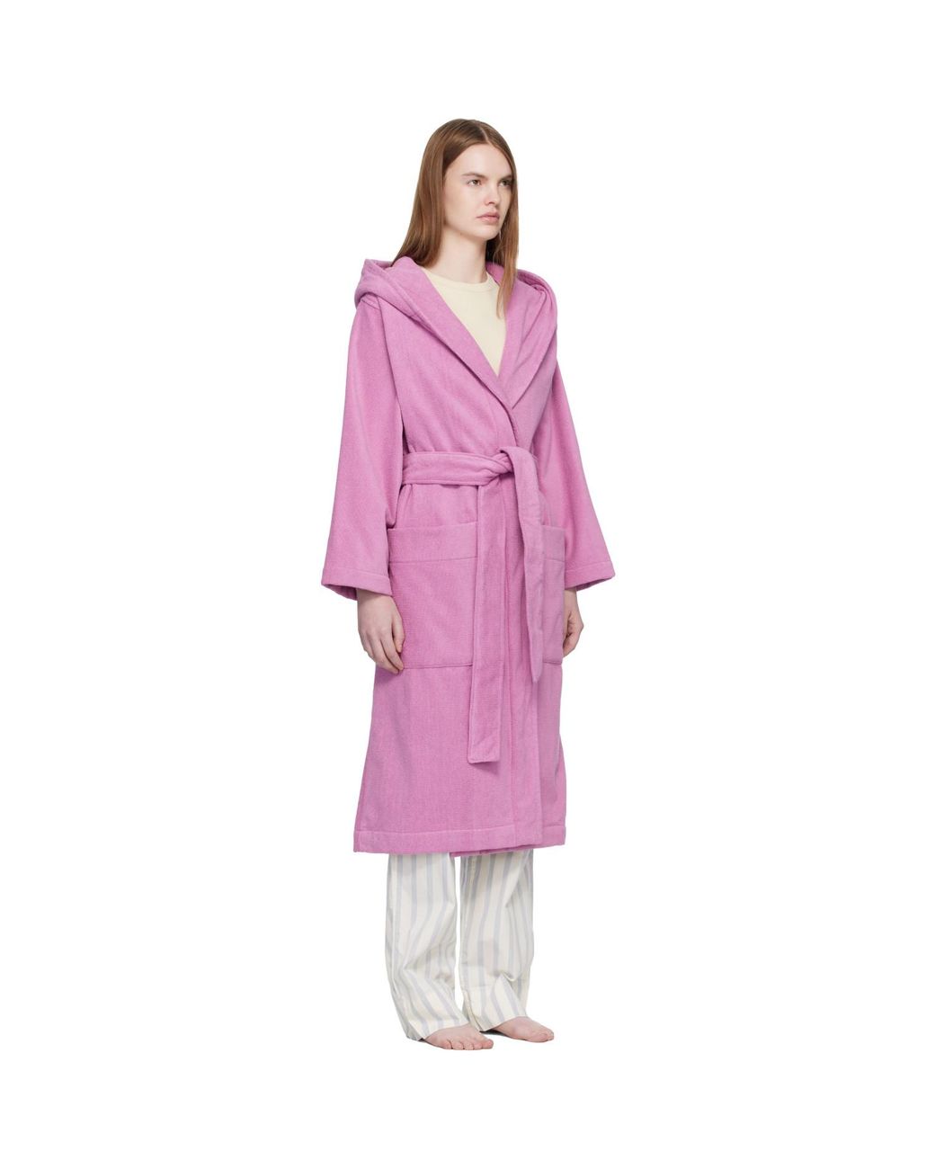Tekla Pink Terry Hooded Bathrobe