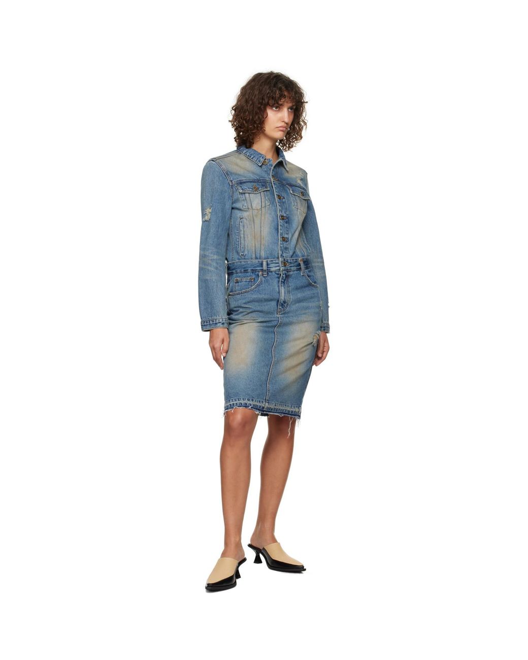we11done Black Washed Denim Midi Dress