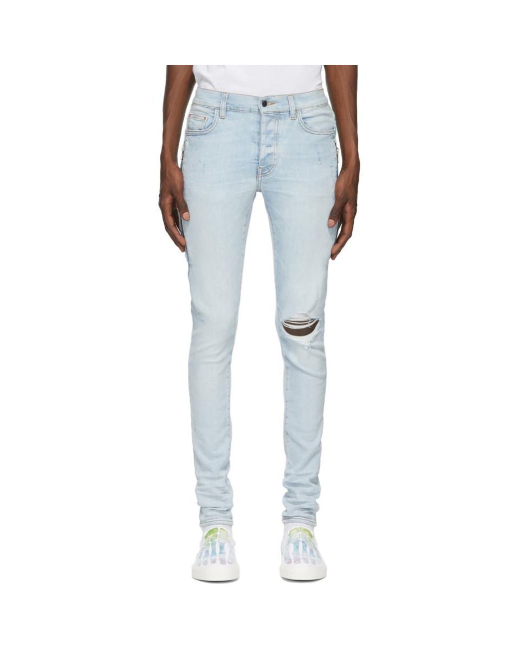 Amiri Blue Watercolor Halftrack Jeans for Men Lyst
