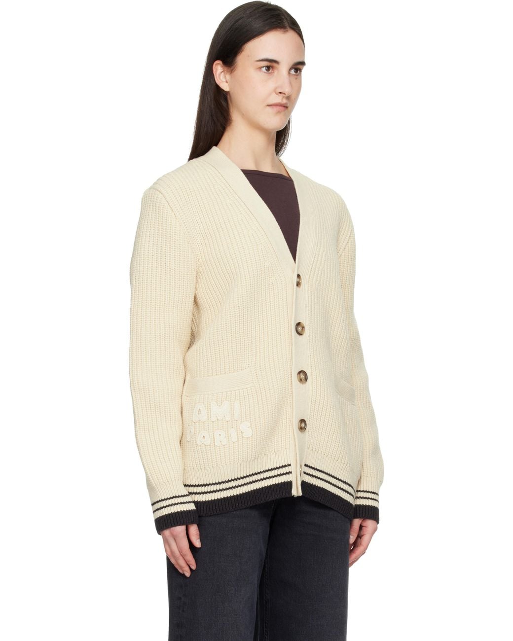 AMI Black Off- Patch Cardigan