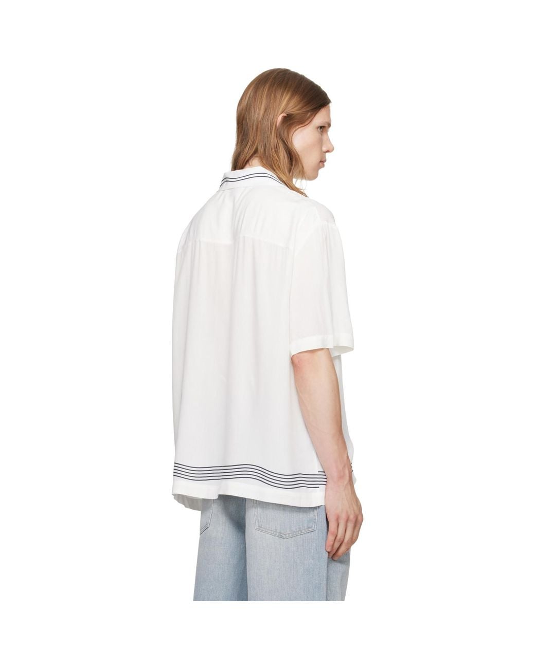 HUGO White Camp Collar Oversized-Fit Printed Shirt for men