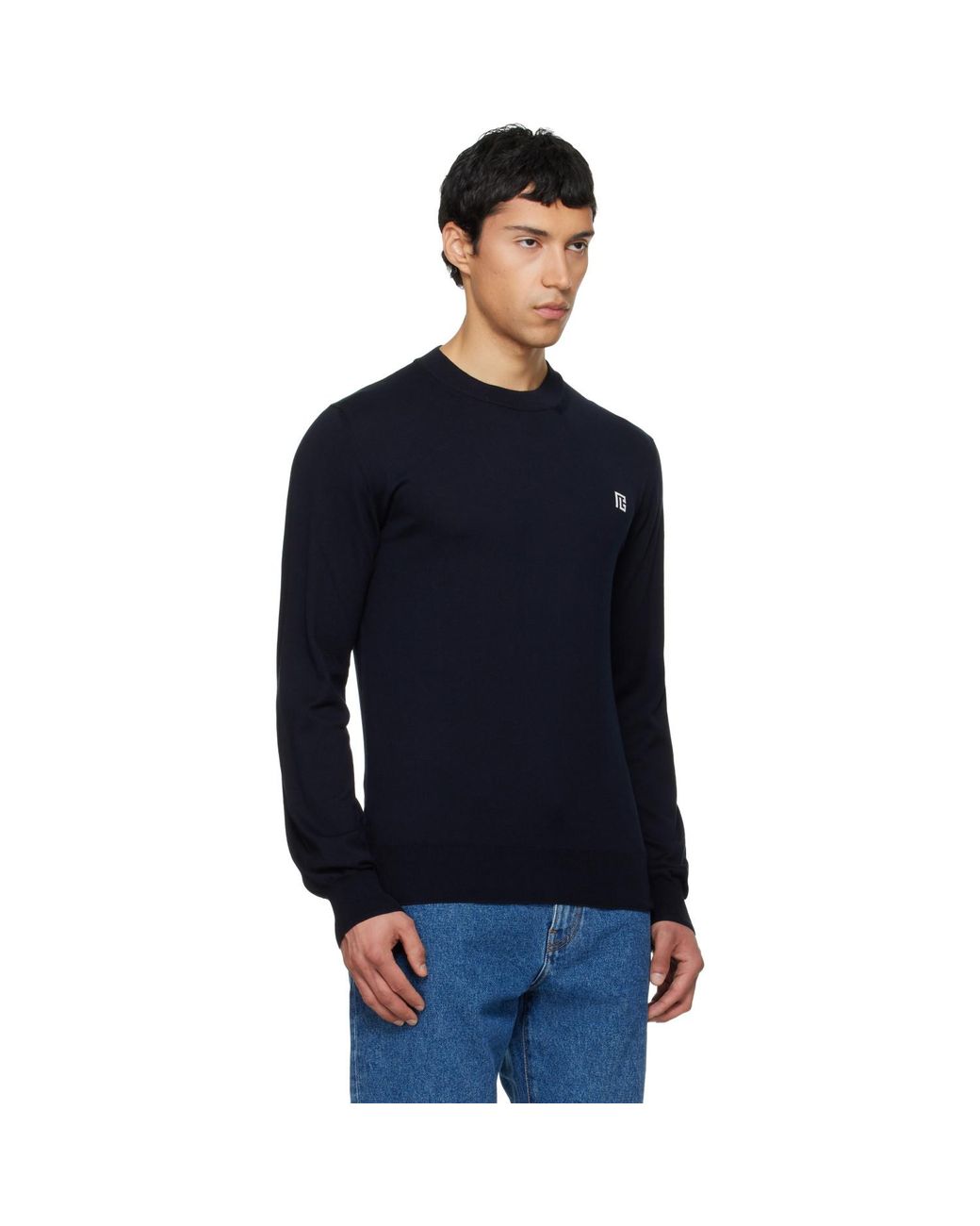 Balmain Blue Fine Silk & Cotton Sweater for men