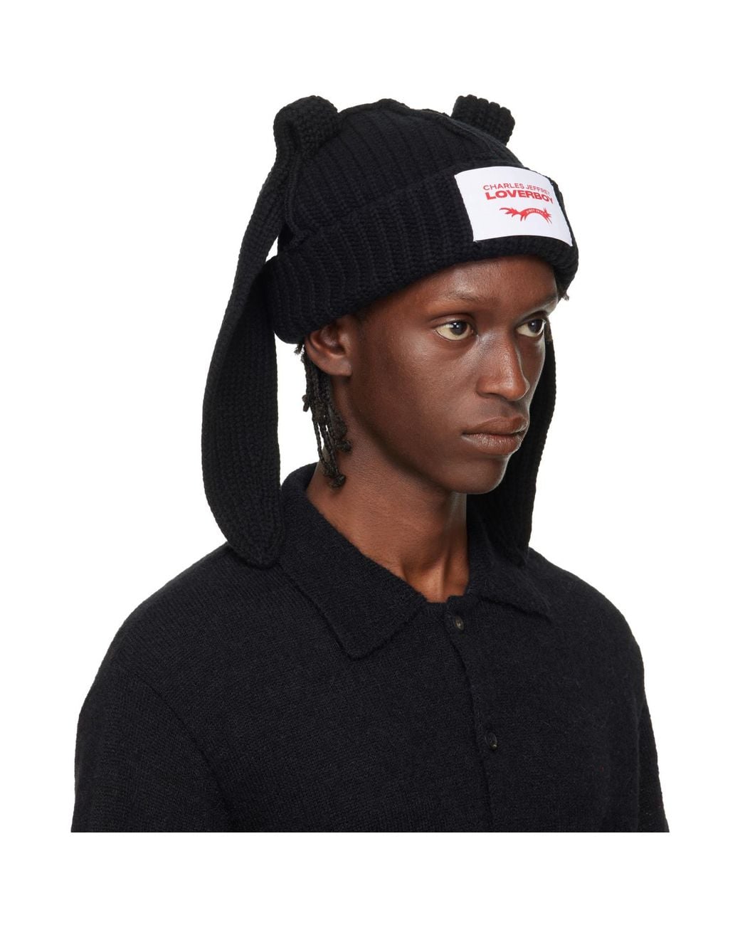 Charles Jeffrey Black Chunky Rabbit Beanie for men