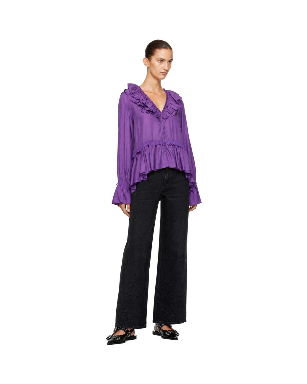 Ganni Purple Viscose Silk Blouse