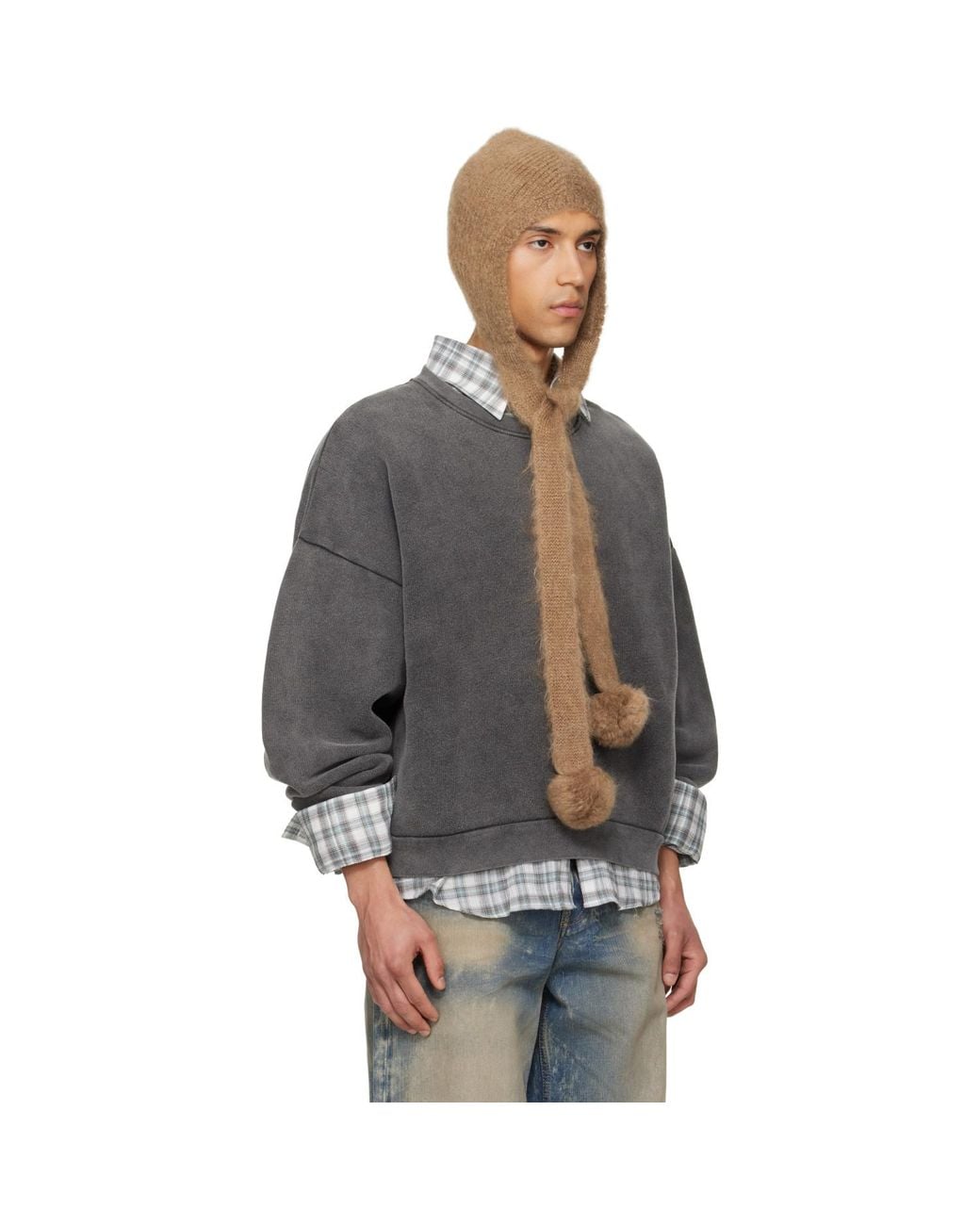 Acne Black Tan Mohair Earflap Hood for men