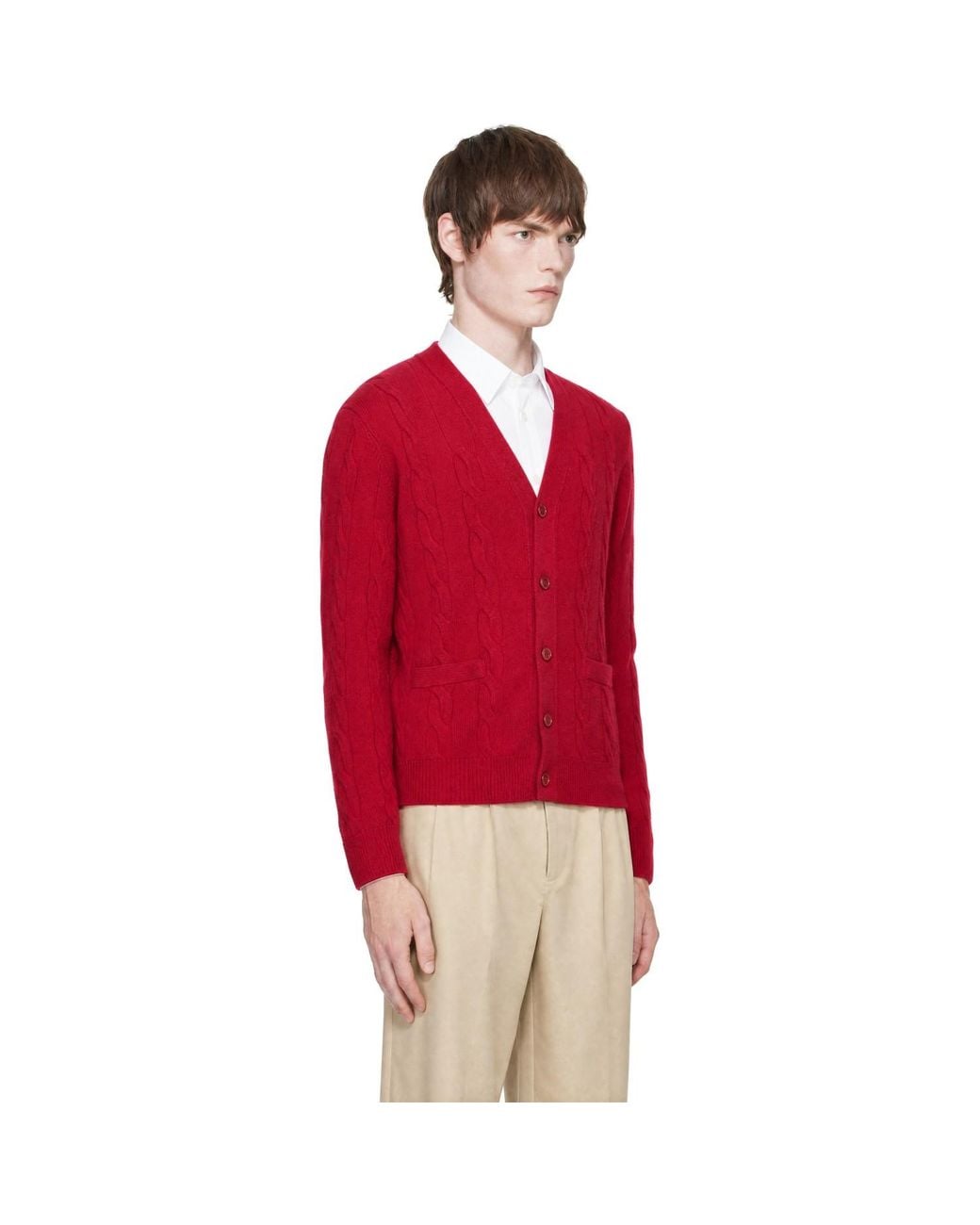 AMI Red Cable Wool Cardigan for men
