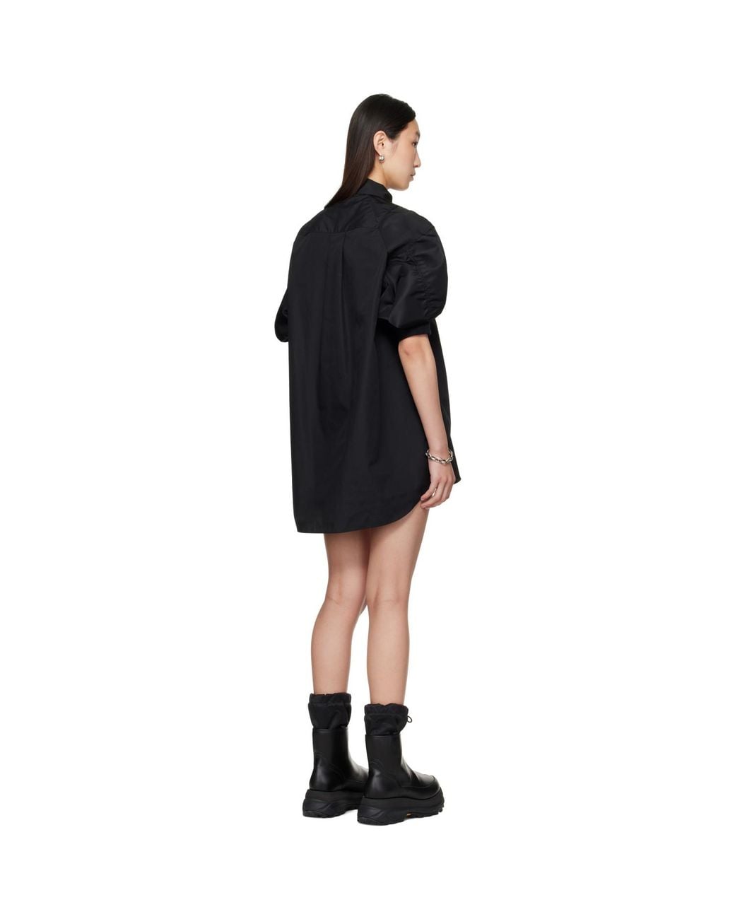 Sacai Black Cotton Poplin & Nylon Twill Minidress