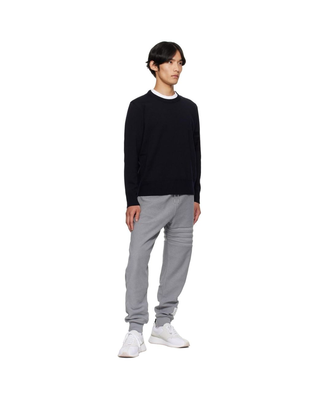 Thom Browne Black Double Face Crew New 4-Bar Sweater for men