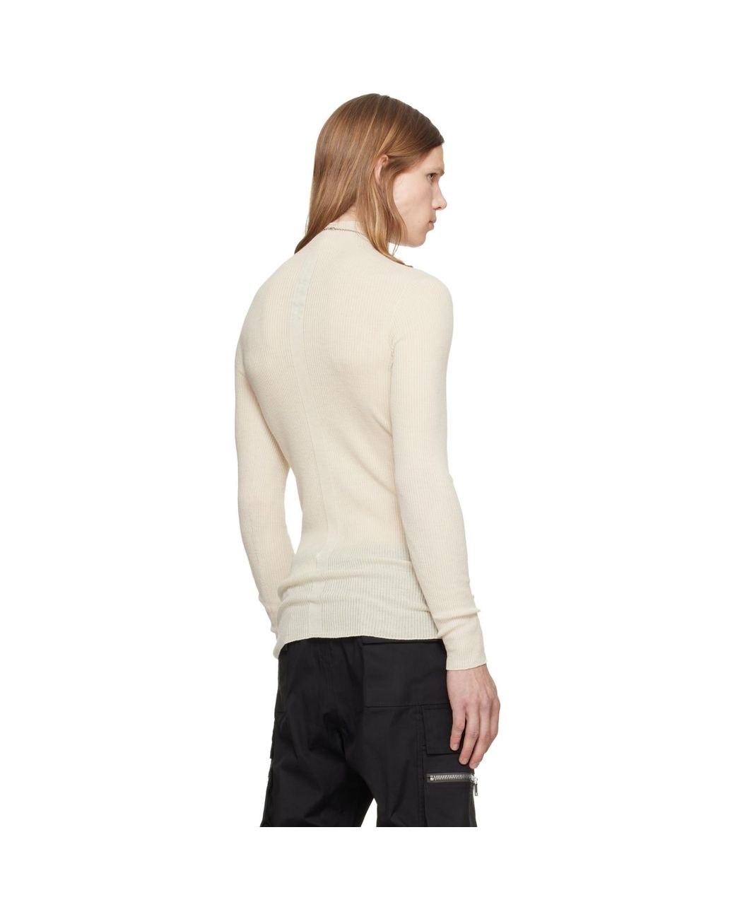Rick Owens Natural Off- Tower Ribbed Lupetto Sweater for men
