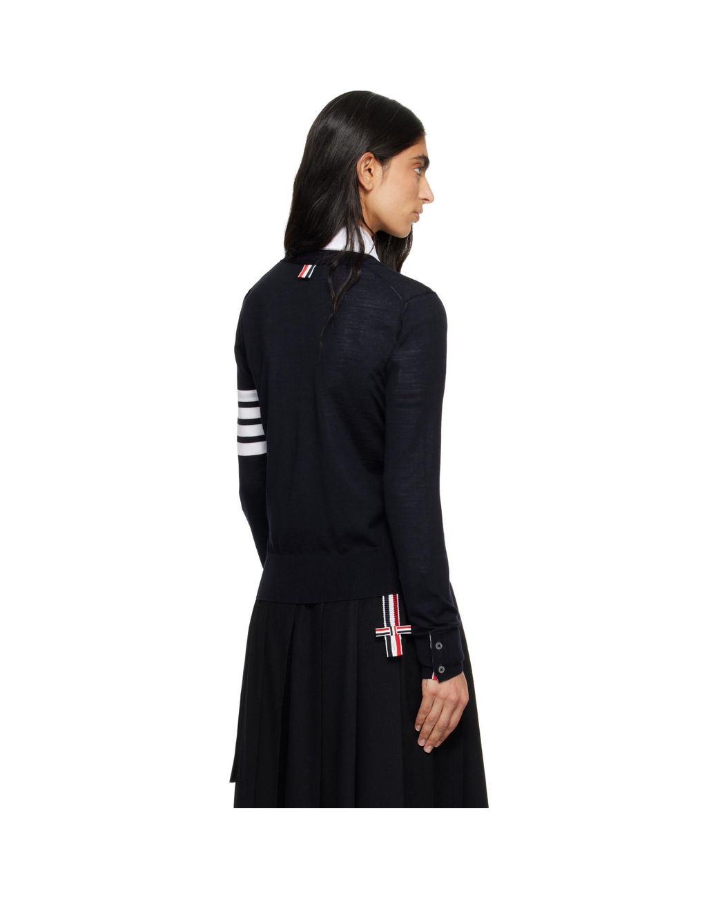 Thom Browne Black Merino Wool 4-Bar Relaxed Fit V-Neck Cardigan