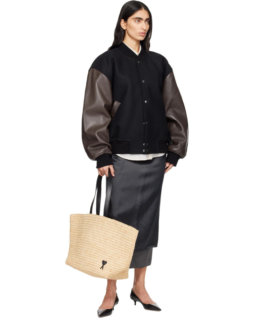 AMI Brown Natural Raffia Ami De Coeur Tote