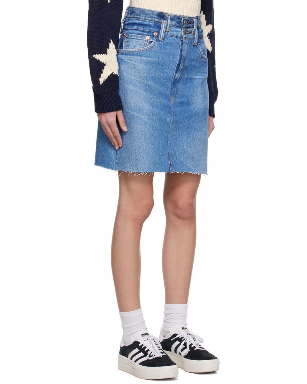 Re/done ブルー ダブルウエスト ミニスカート Blue