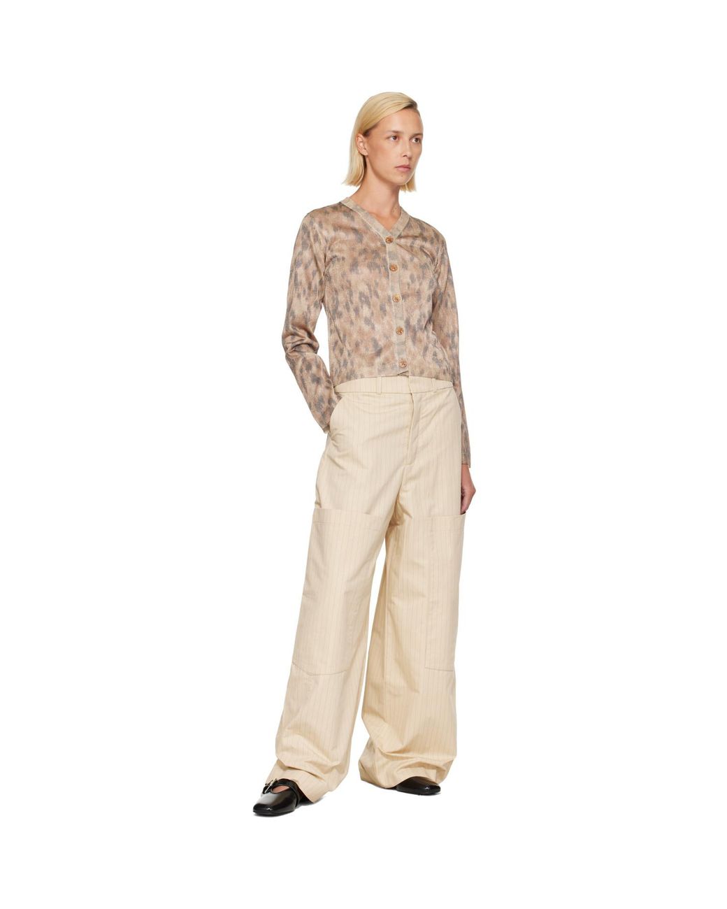 Ganni Natural Printed Metallic Cardigan
