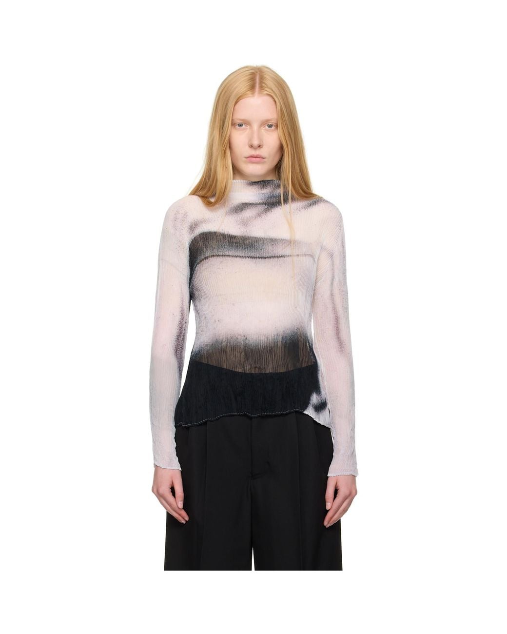Issey Miyake Shadow Study Pleats Chiffon Twist Turtleneck in Black
