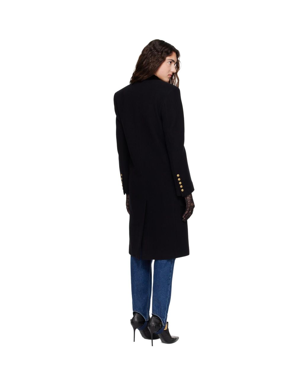 Balmain Black Long Wool Coat