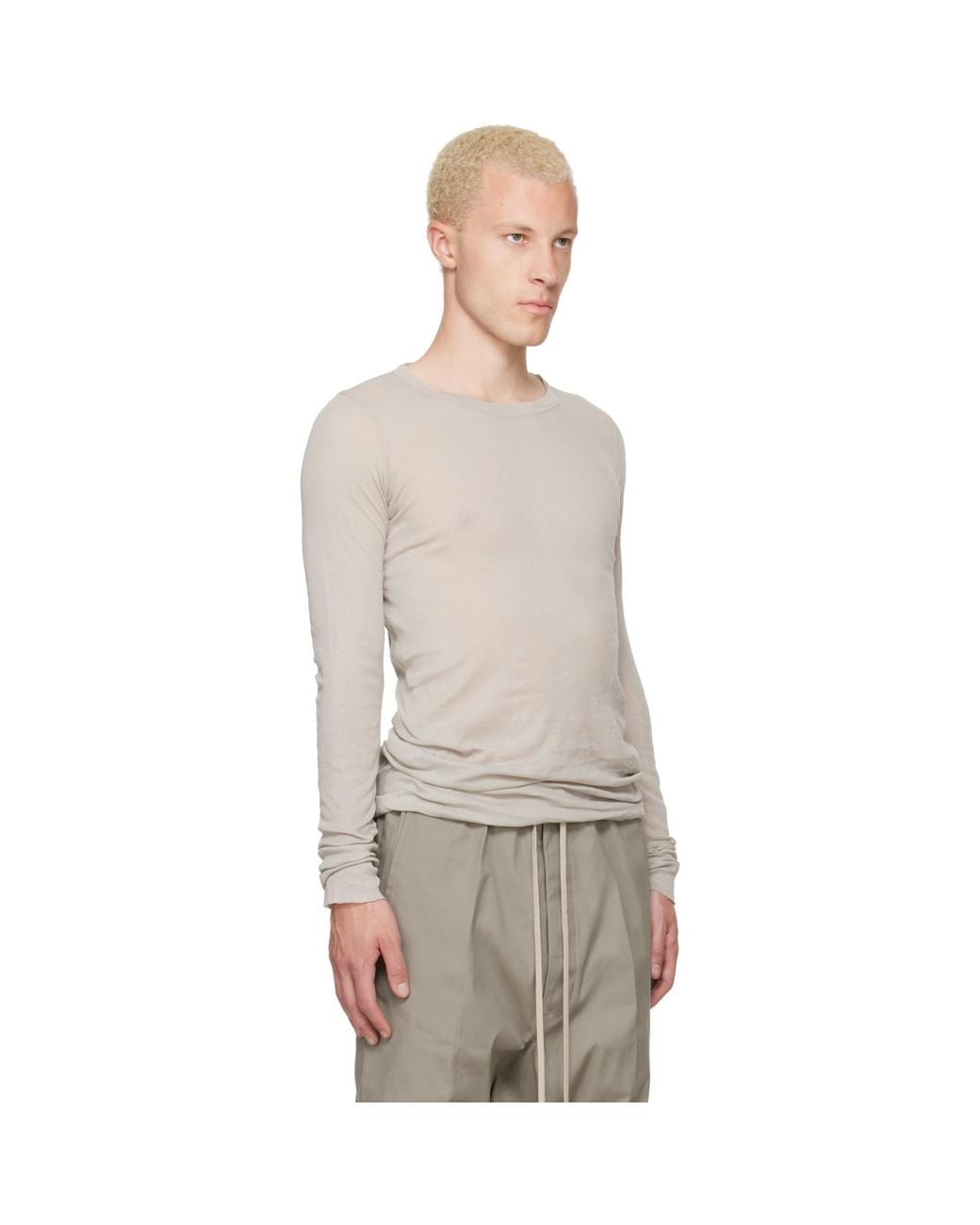 Rick Owens Gray Off- Tower Rib Ls T-Shirt for men