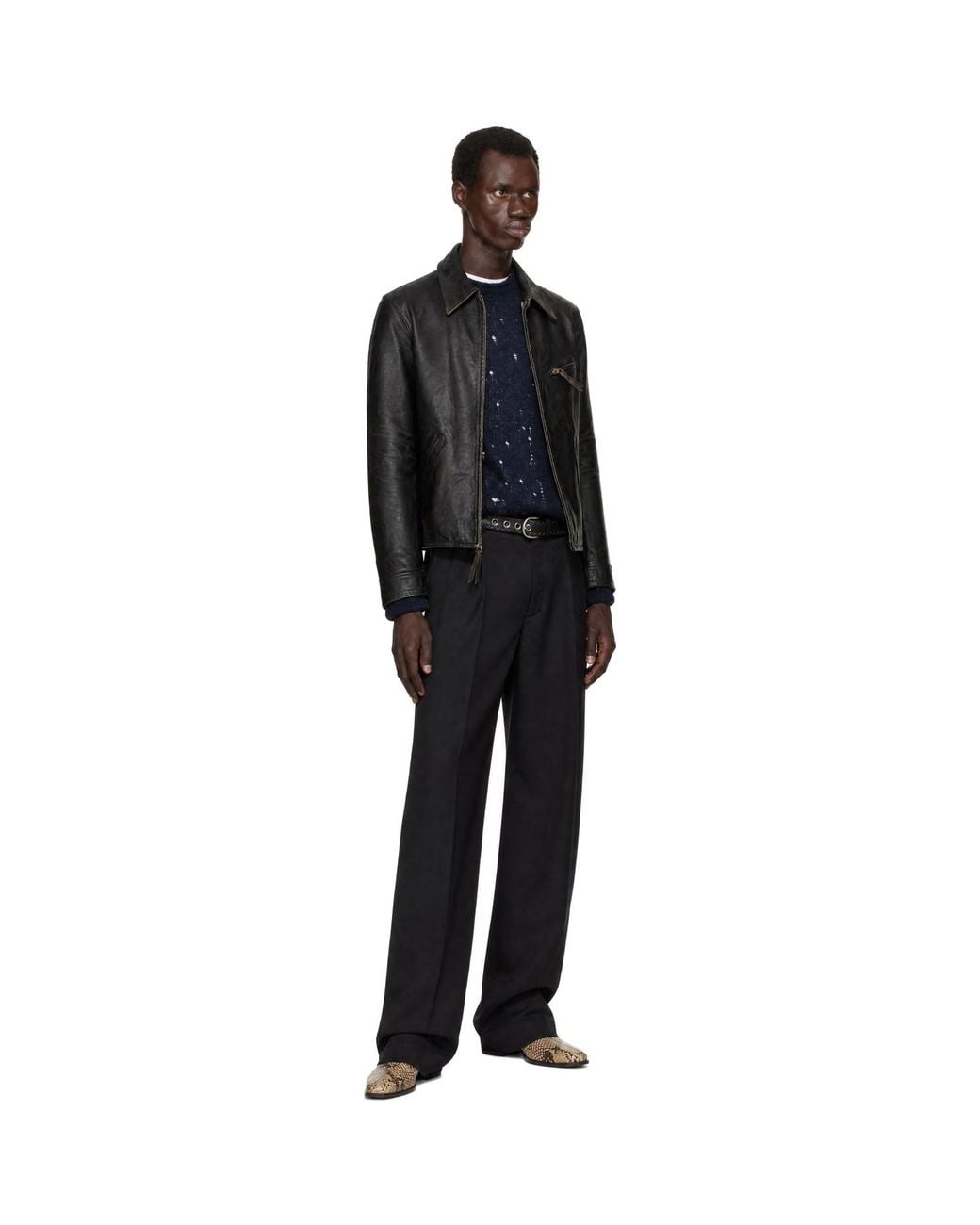 RRL Black Leather Newsboy Jacket for men