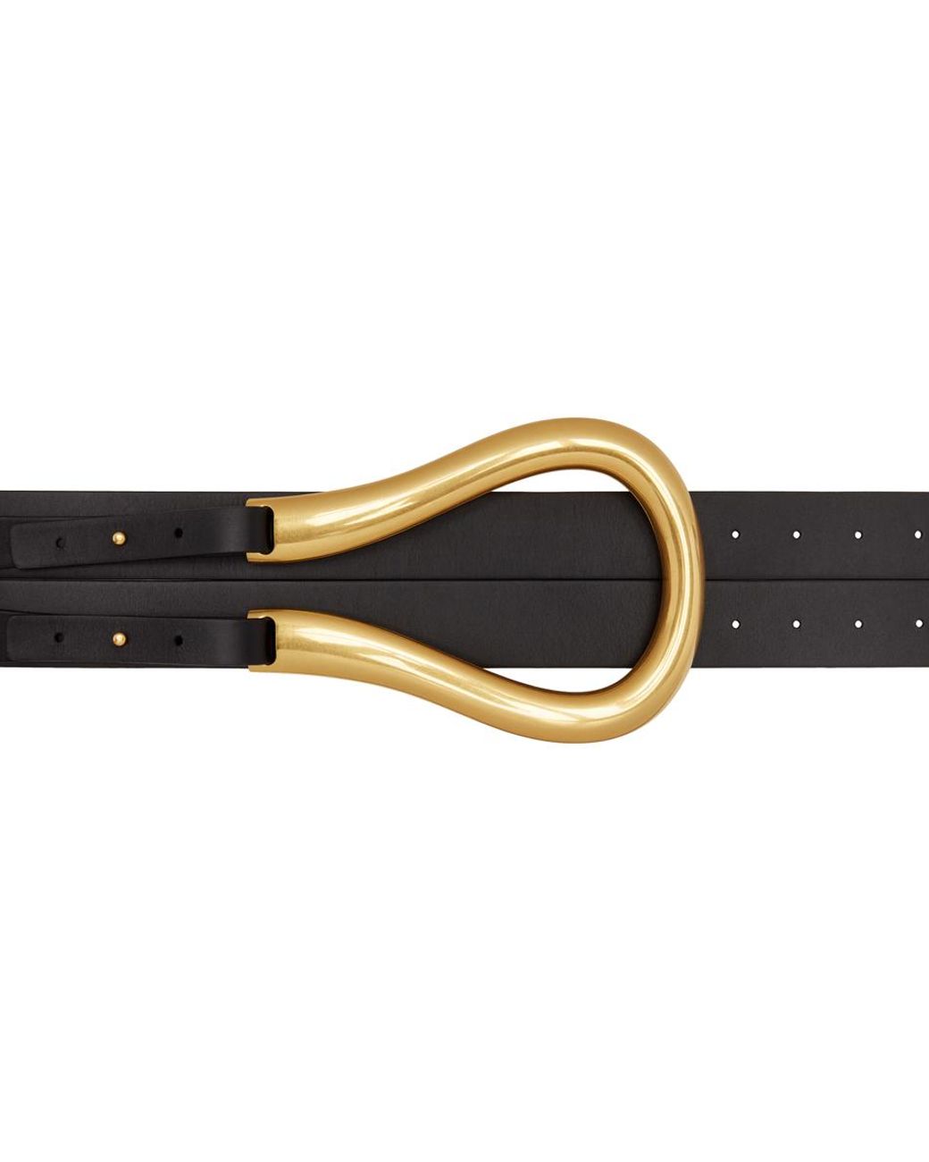 Bottega Veneta Black & Gold Large Horseshoe Buckle Belt | Lyst