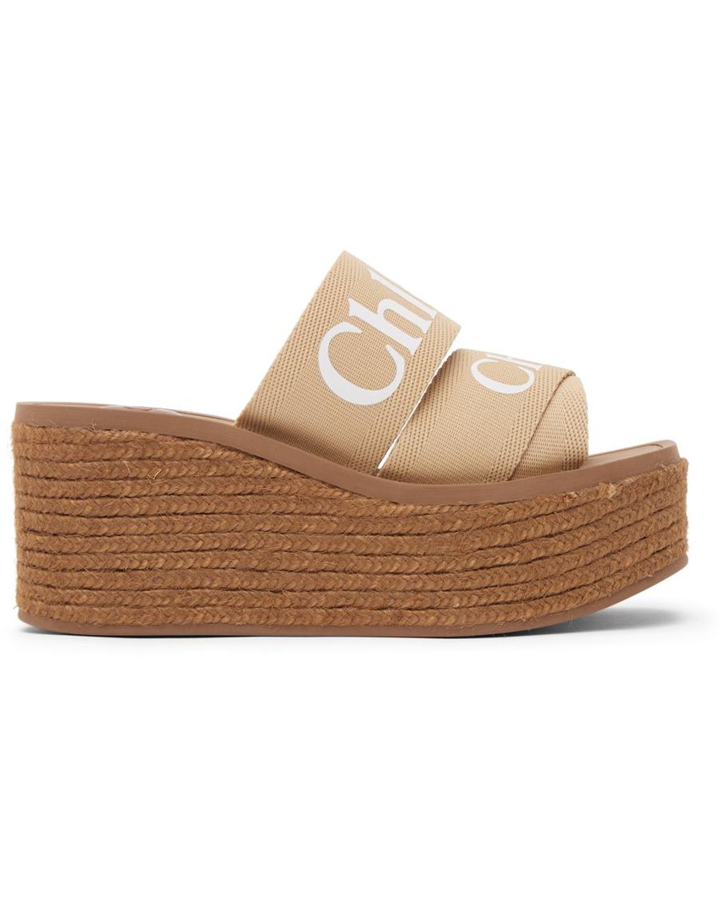 ChloÃ© Leather Beige Woody Wedge Heeled Sandals in Natural - Lyst