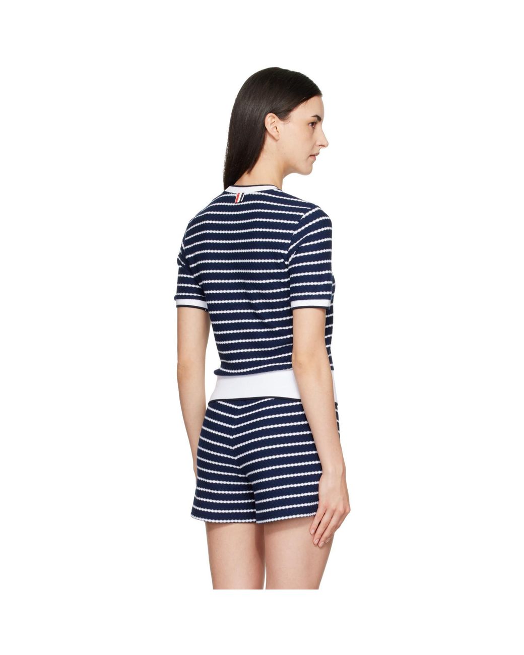 Thom Browne Blue Striped Honeycomb Rib T-Shirt