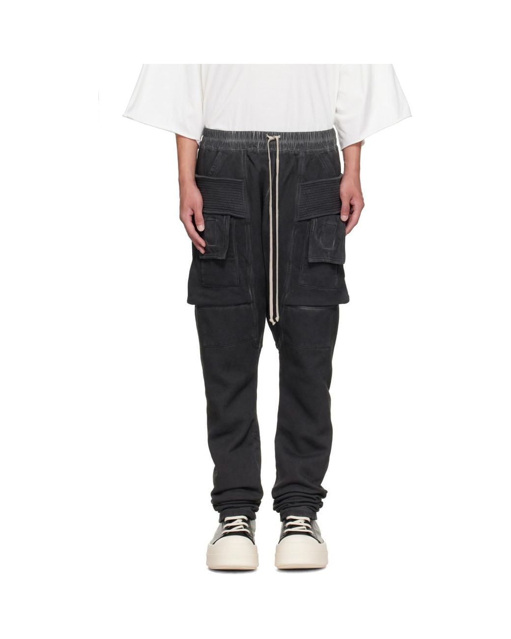 Rick Owens Gray Tower Creatch Drawstring Cargo Pants for men