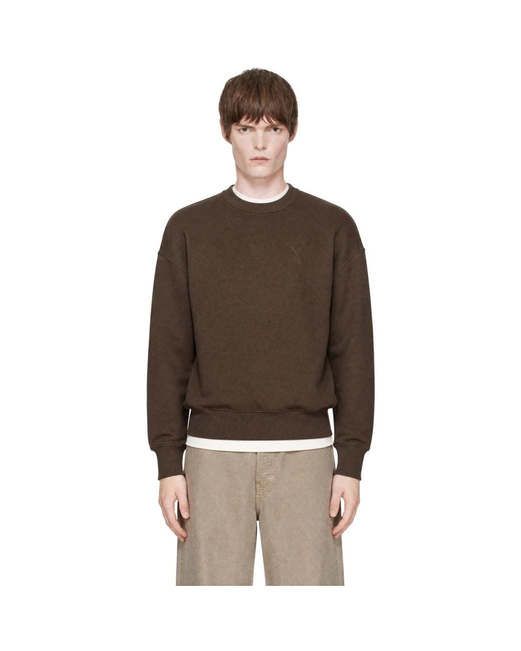 AMI Brown Tonal Embossed Ami De Coeur Sweatshirt for men