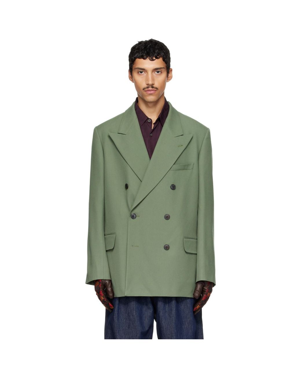 Dries Van Noten Green Oversized Wool Blazer for men