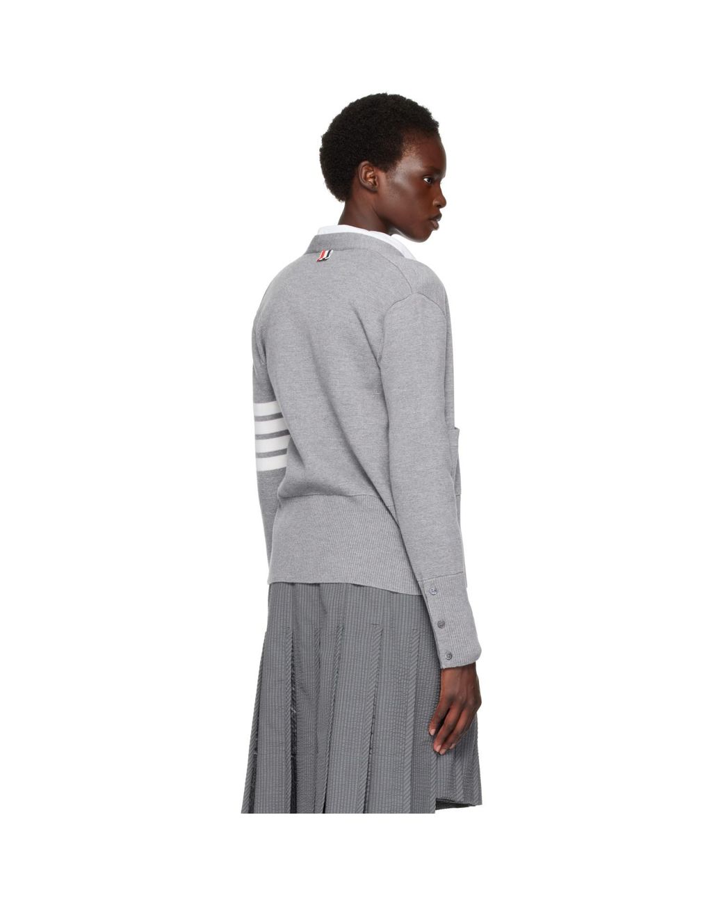 Thom Browne Gray Wool 4-Bar V-Neck Cardigan