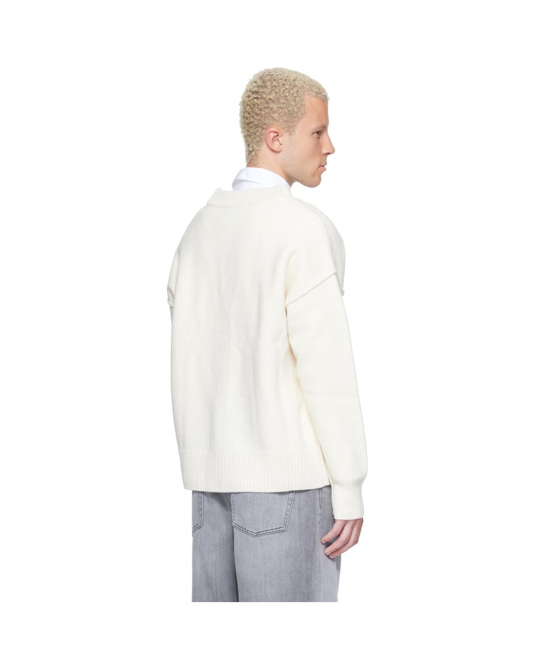 AMI White Off- Wool Ami De Coeur Cardigan for men