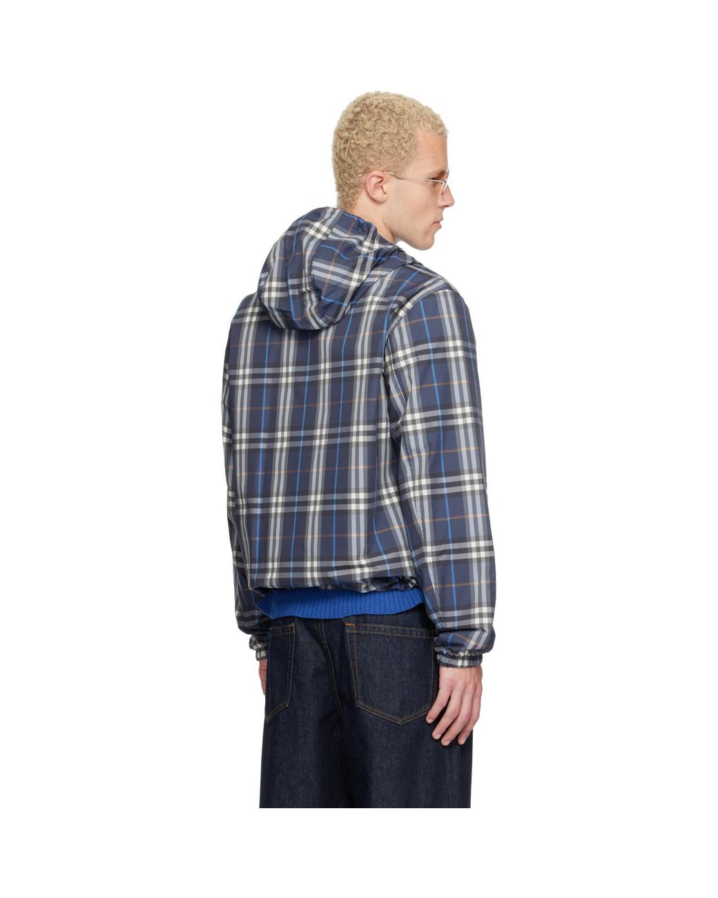 Burberry Blue Check Newport Hooded Reversible Jacket for men