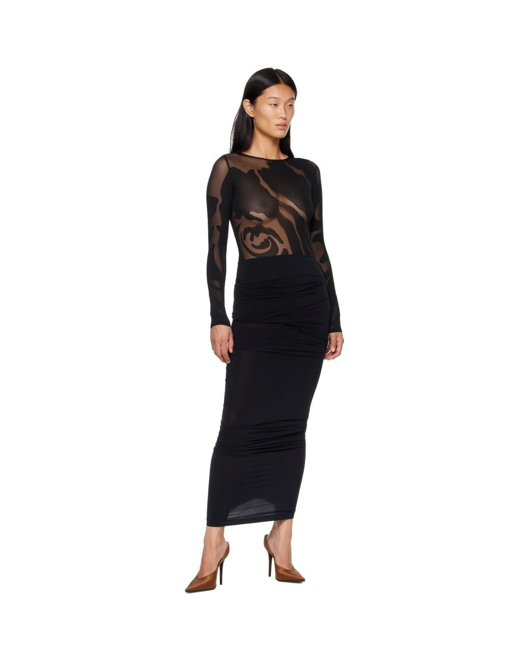 Wolford Black Rose Shadow String Bodysuit