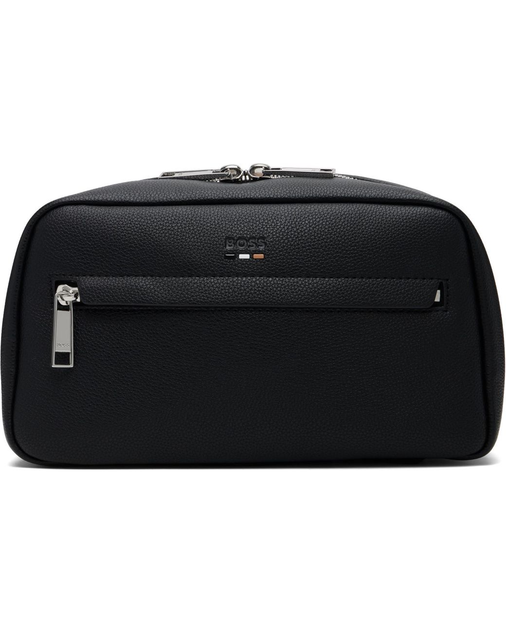 Boss Black Grained Faux-Leather Pouch for men
