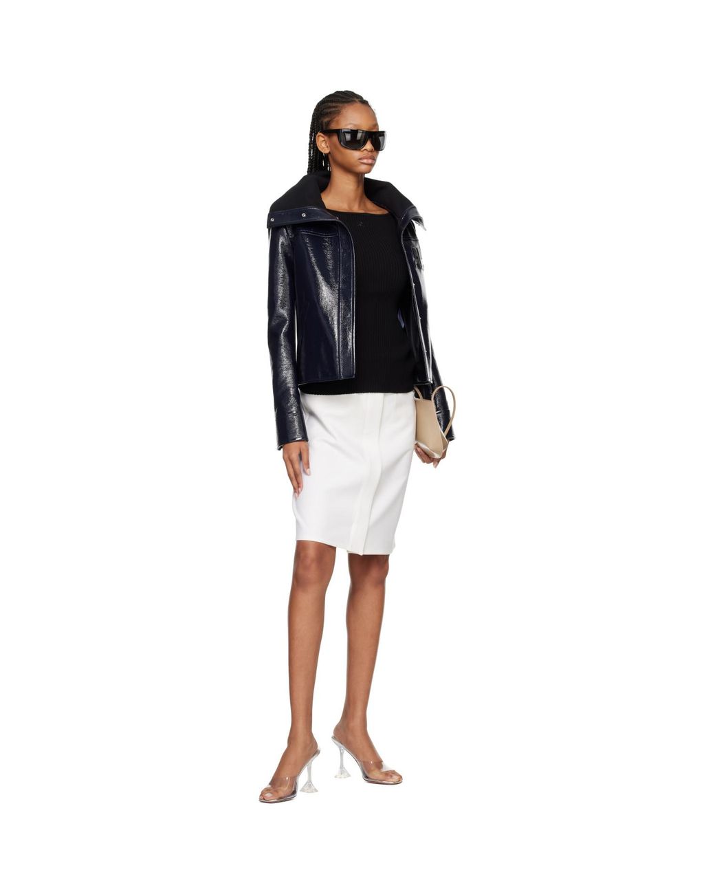 Courreges Black Square Neck Rib Knit Sweater