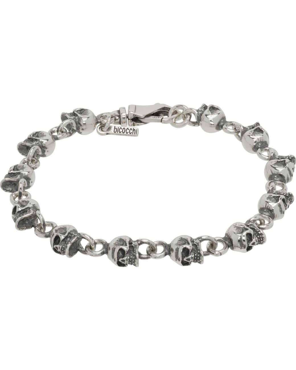 Emanuele Bicocchi Metallic Multi-Skull Bracelet for men
