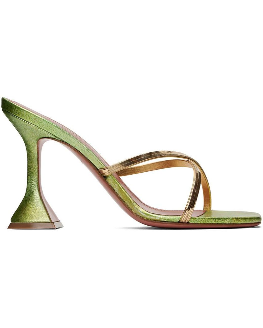 AMINA MUADDI Leather Green Henson Cross-over Heeled Sandals | Lyst
